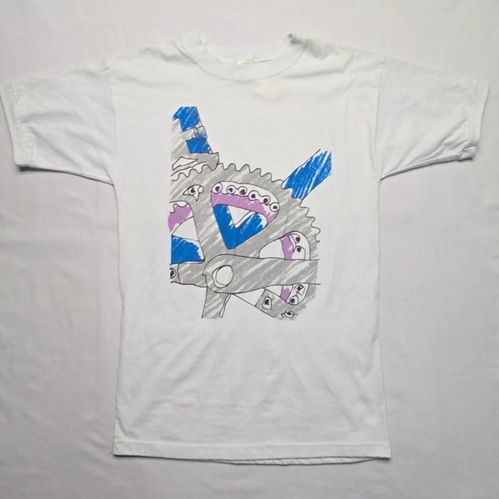 Vintage Bicycle Art Cycling Shirt Mens XL Bike Graphic White Tee 90s
